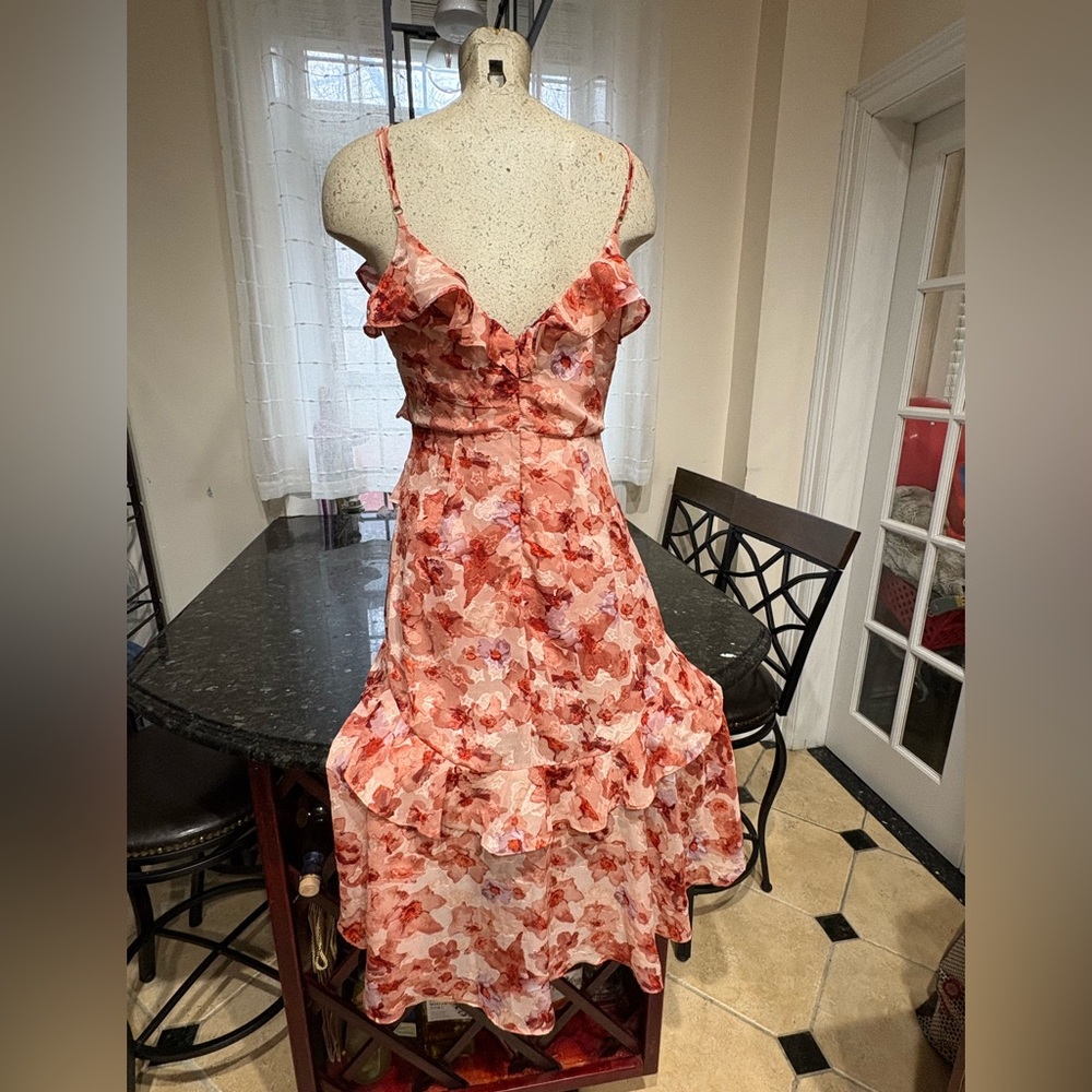 LUSH BLUSH RUST NEW WITH TAG LARGE Floral Ruffle High-Low Dress - Picture 5 of 9